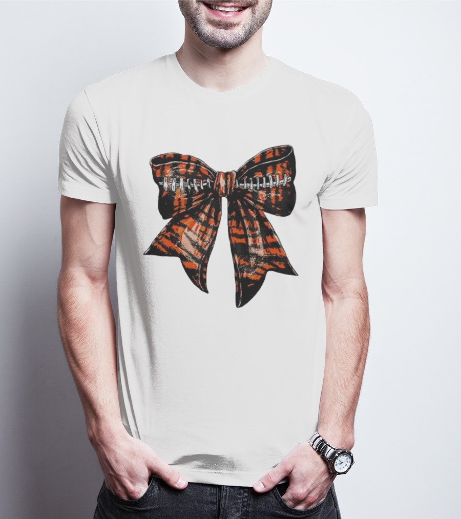 Cincinnati Football Bow Tiger Print Bowtie T-Shirt