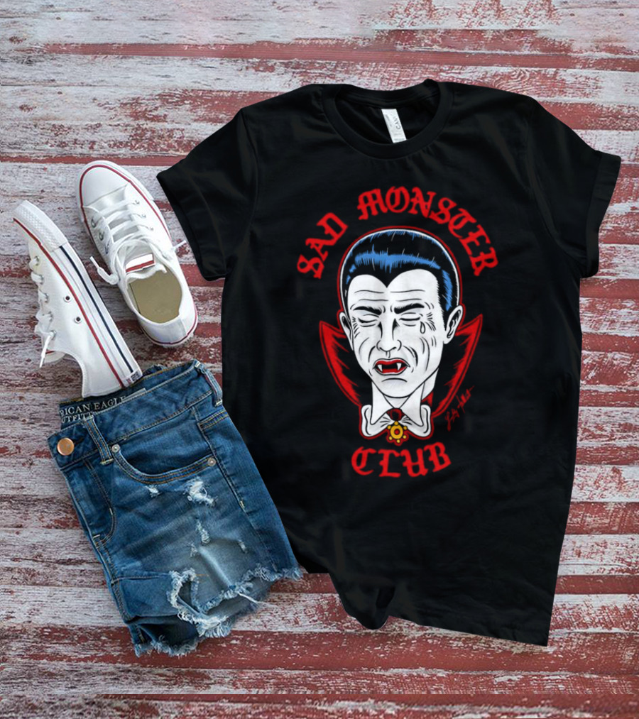 Sad Monster Club Dracula Face Fang Cape Tears T-Shirt