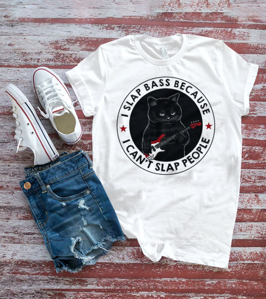 I Slap Bass Because I Can’t Slap People Guitar Cat T-Shirt