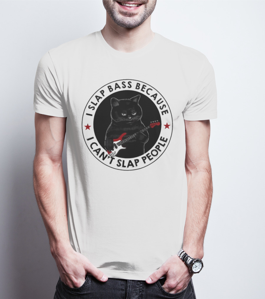 I Slap Bass Because I Can’t Slap People Guitar Cat T-Shirt