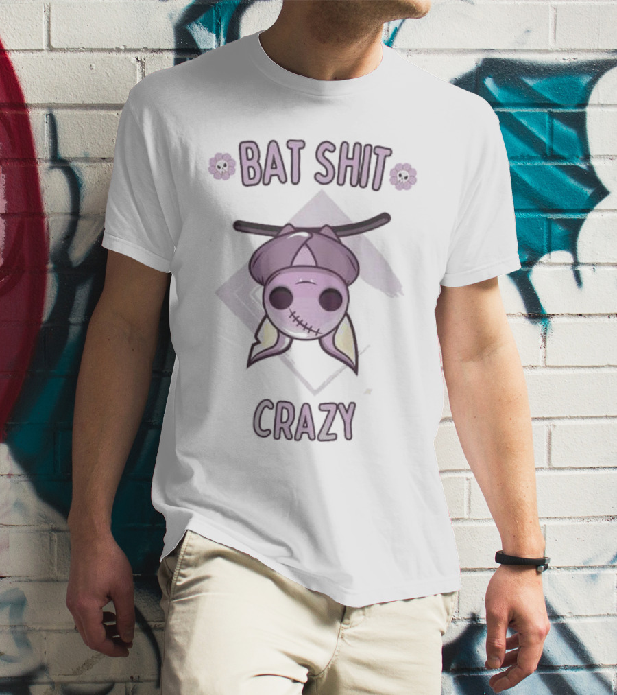 Bat Shit Crazy Purple Bat Hanging Upside Down With Flowers T-Shirt