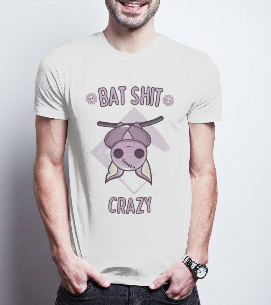 Bat Shit Crazy Purple Bat Hanging Upside Down With Flowers T-Shirt