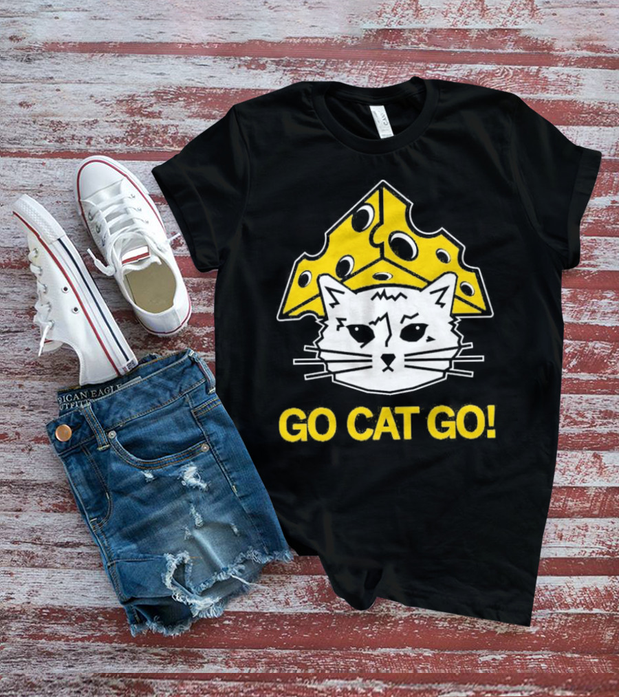 Go Cat Go Cheesehead Cat With Cheese Hat T-Shirt