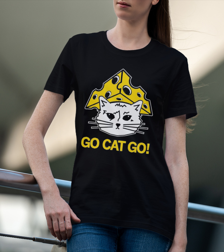 Go Cat Go Cheesehead Cat With Cheese Hat T-Shirt