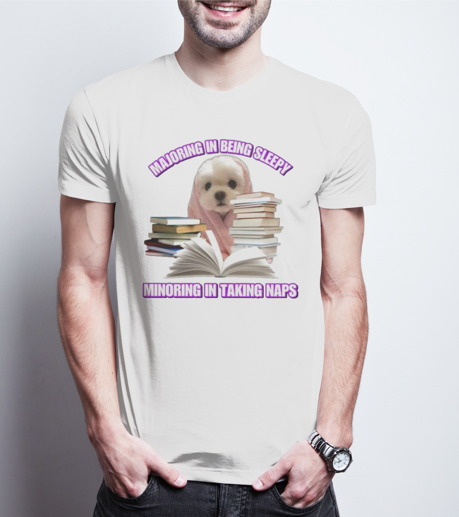 Adorable Puppy Majoring In Being Sleepy Minoring In Taking Naps Surrounded By Books T-Shirt