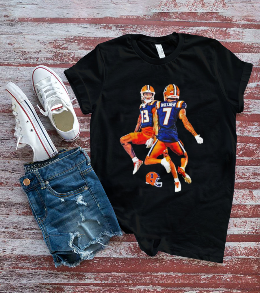 Illinois Fighting Illini Pat Bryant Kenari Wilcher Hang Time Football Jump T-Shirt