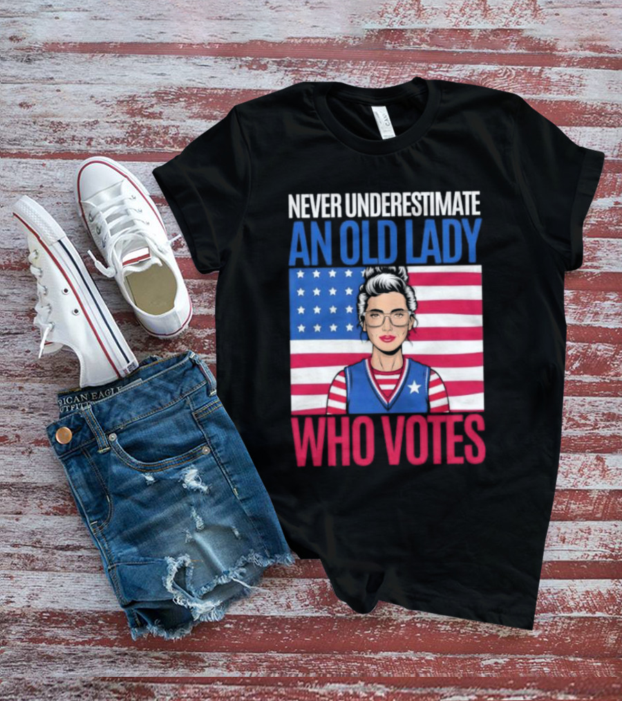 Never Underestimate An Old Lady Who Votes US Flag Iconic T-Shirt