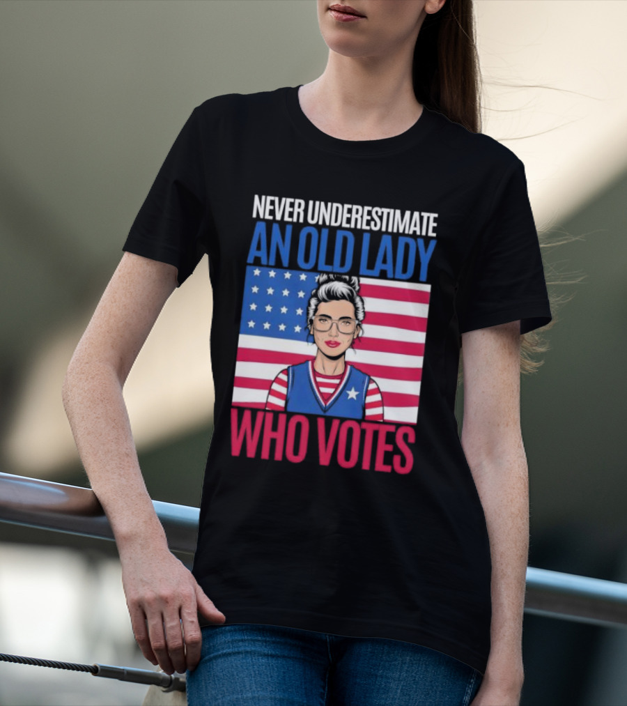 Never Underestimate An Old Lady Who Votes US Flag Iconic T-Shirt
