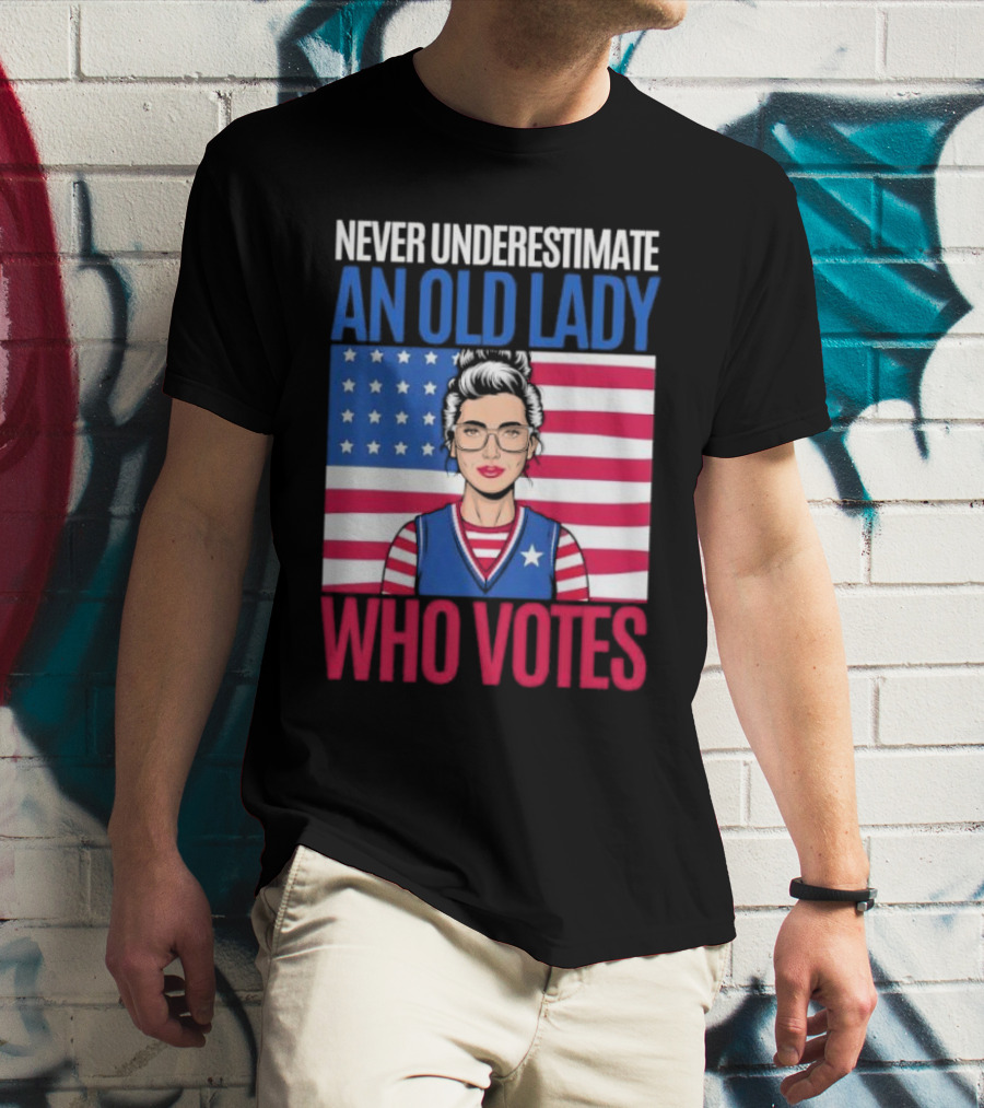 Never Underestimate An Old Lady Who Votes US Flag Iconic T-Shirt