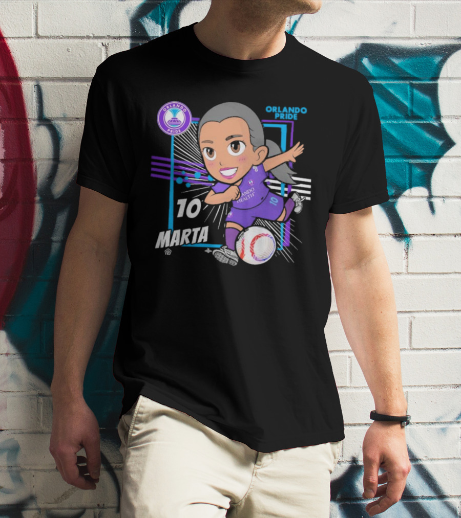 Orlando Pride Marta 10 Chibi Soccer Black T-Shirt