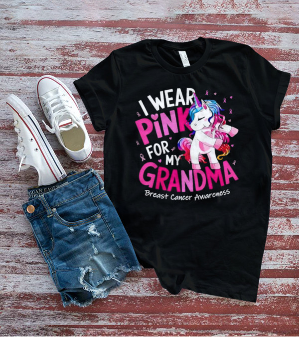 I Wear Pink For My Grandma Unicorn Breast Cancer Awareness T-Shirt