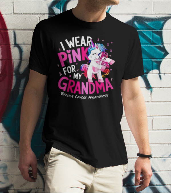 I Wear Pink For My Grandma Unicorn Breast Cancer Awareness T-Shirt