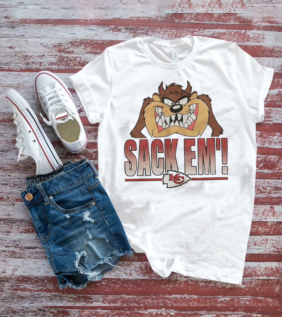 Looney Tunes Taz Kansas City Chiefs Sack 'Em KC T-Shirt