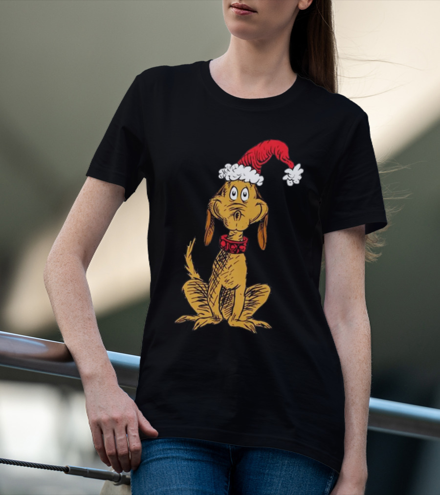 Grinch Max Santa Dog In Christmas Hat T-Shirt