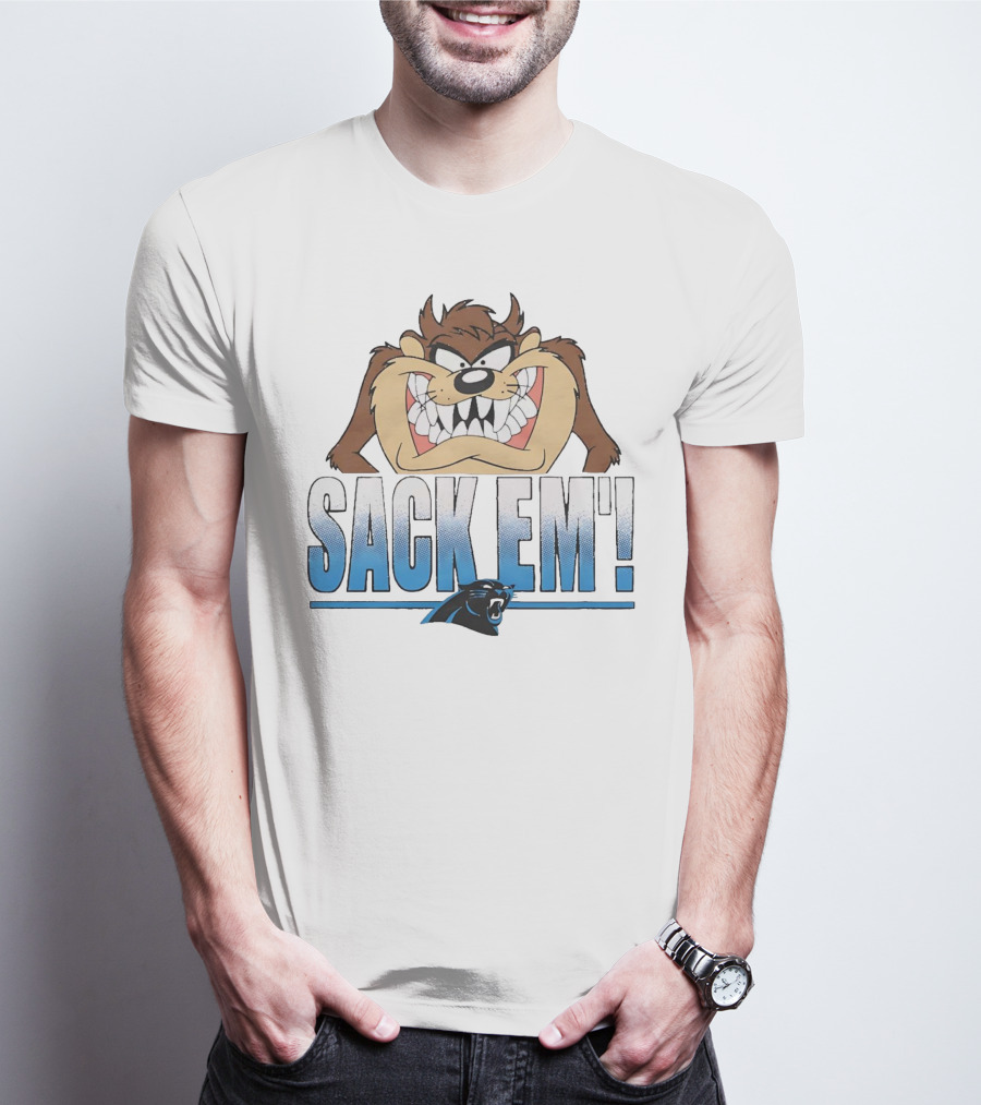 Looney Tunes Taz Carolina Panthers Sack Em With Panther T-Shirt