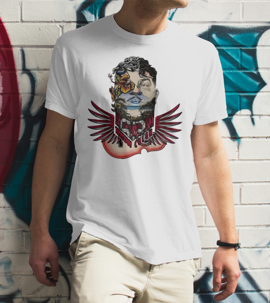 Trystan Colon Arizona Cardinals Herencia Latina Artful Portrait With Floral And Wing Elements T-Shirt