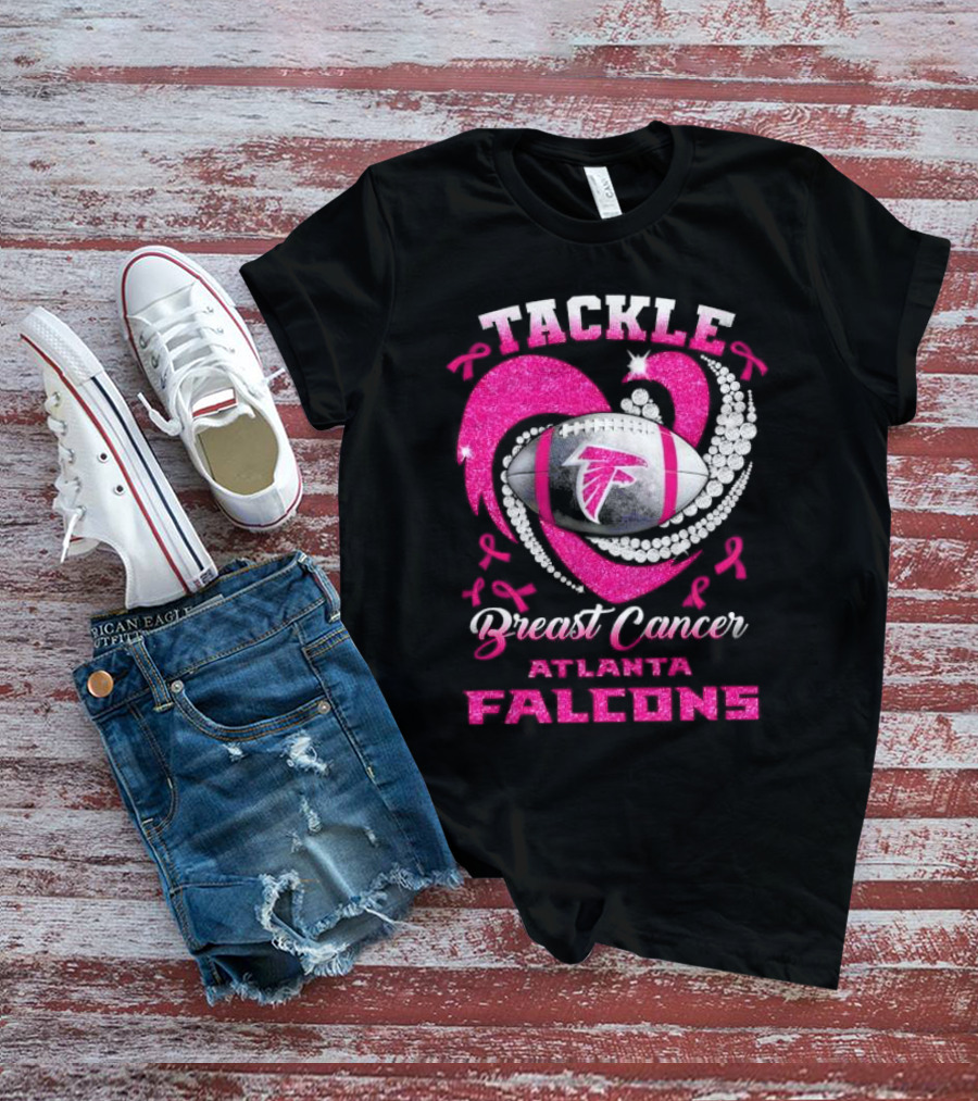 Tackle Breast Cancer Atlanta Falcons Pink Ribbon Football T-Shirt