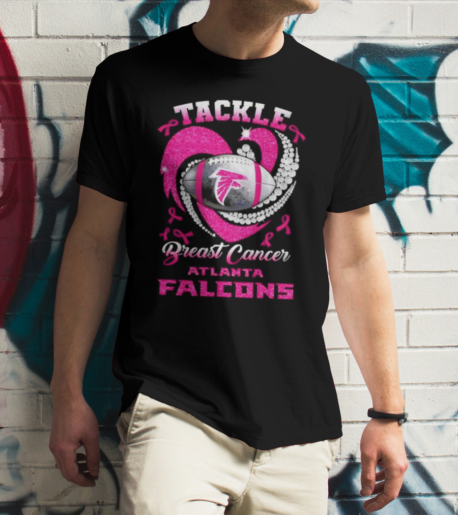 Tackle Breast Cancer Atlanta Falcons Pink Ribbon Football T-Shirt