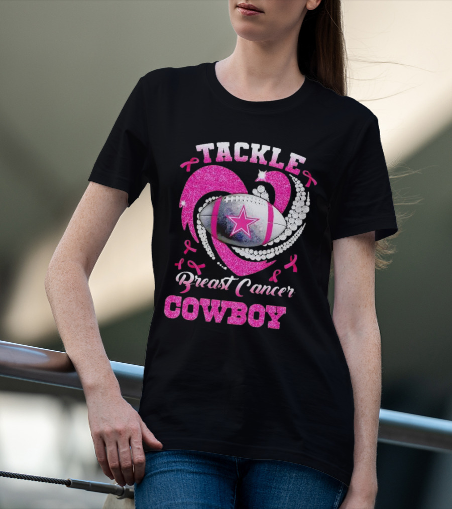 Tackle Breast Cancer Cowboy Football Pink Awareness T-Shirt