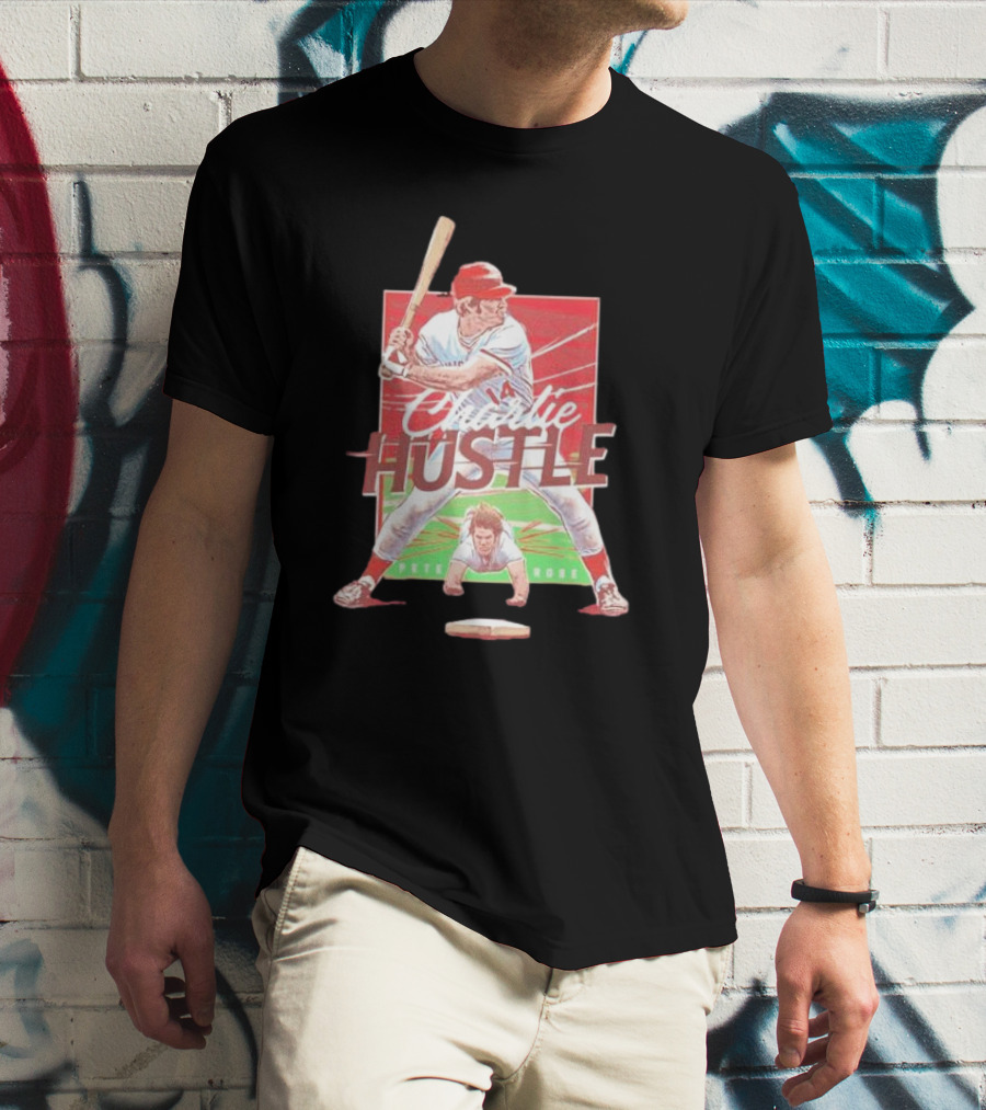 Charlie Hustle Pete Rose Cincinnati Reds Cartoon Player T-Shirt