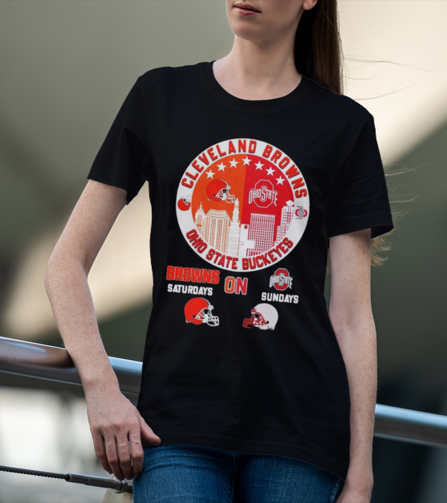 Cleveland Browns Ohio State Buckeyes Saturdays Sundays Circle City T-Shirt
