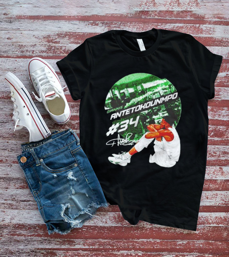 Giannis Antetokounmpo #34 Milwaukee Bucks Signature City Skyline T-Shirt