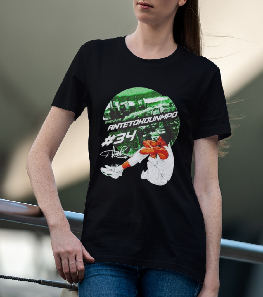 Giannis Antetokounmpo #34 Milwaukee Bucks Signature City Skyline T-Shirt