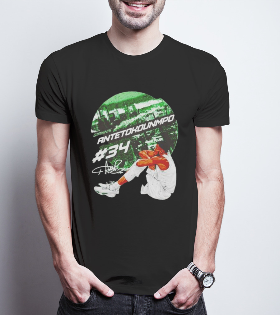 Giannis Antetokounmpo #34 Milwaukee Bucks Signature City Skyline T-Shirt