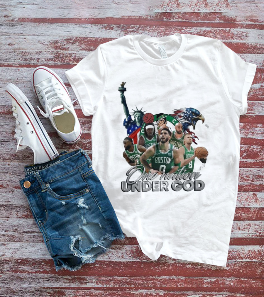 Boston Celtics One Nation Under God Statue Of Liberty American Eagle Basketball Players T-Shirt