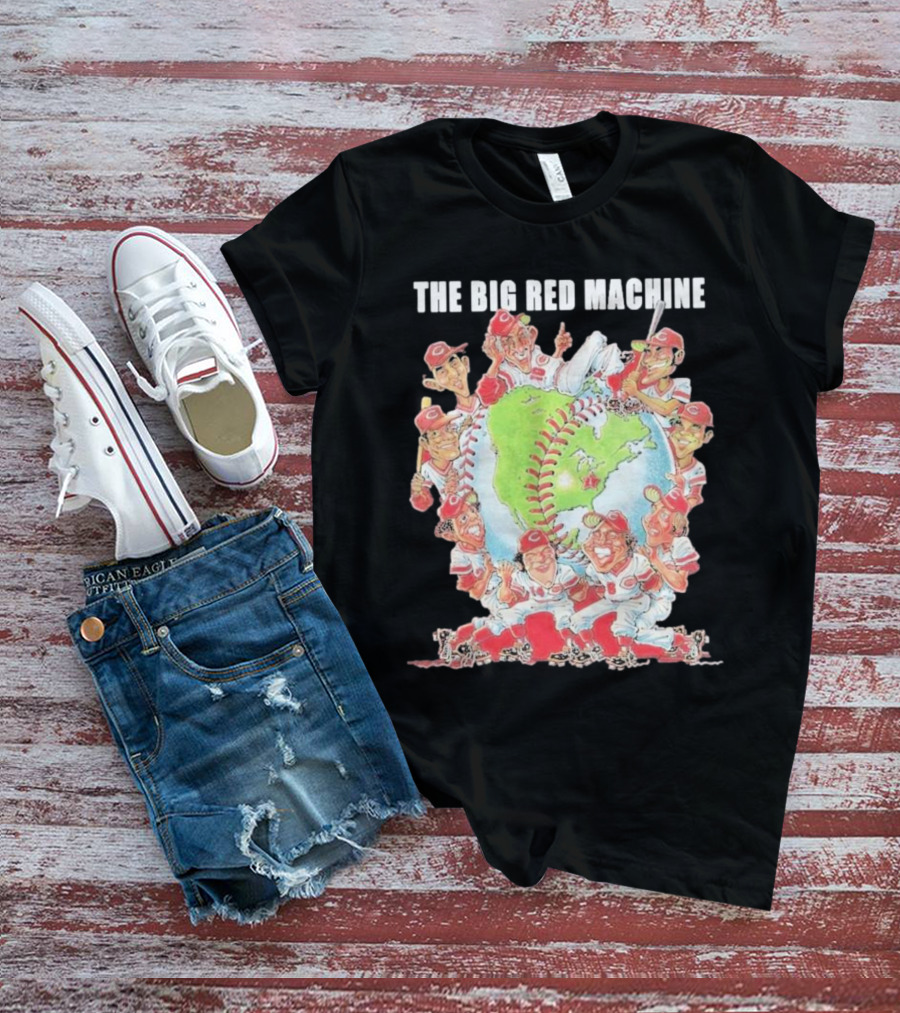 The Big Red Machine Cincinnati Reds Legends Baseball Globe Caricature T-Shirt