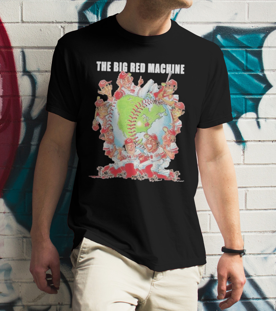 The Big Red Machine Cincinnati Reds Legends Baseball Globe Caricature T-Shirt