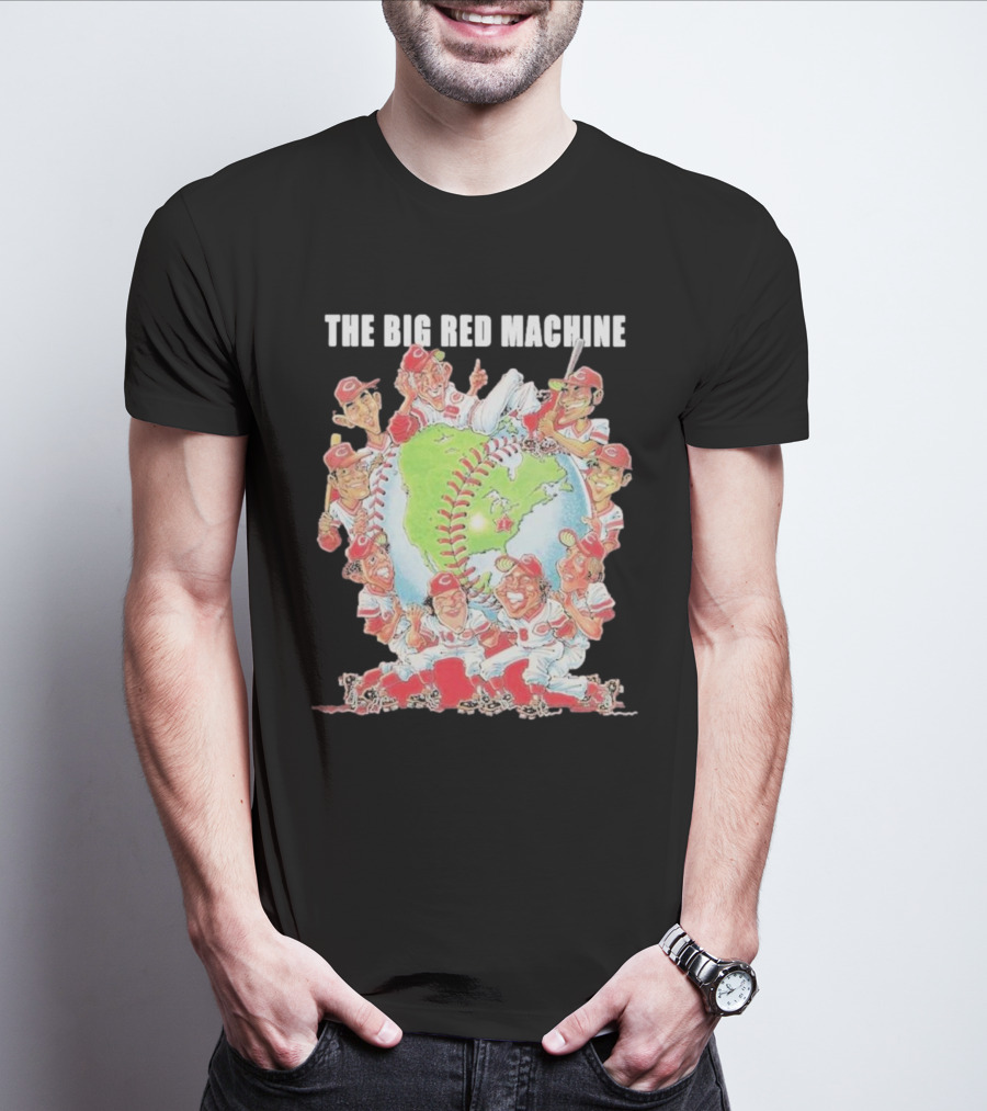 The Big Red Machine Cincinnati Reds Legends Baseball Globe Caricature T-Shirt
