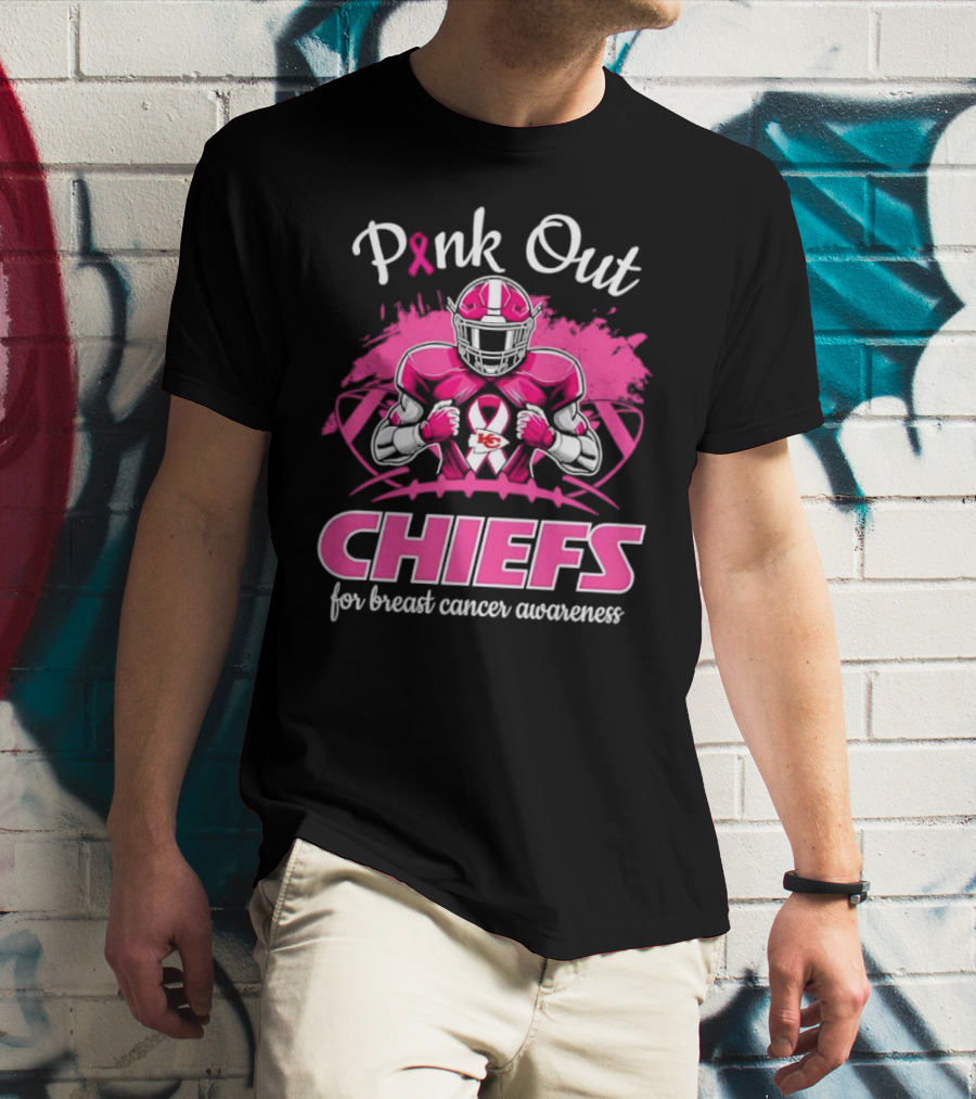 Pink Out Chiefs For Breast Cancer Awareness Football Graphics T-Shirt