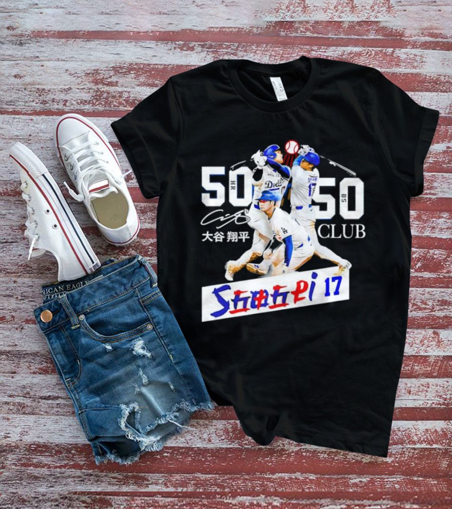 Shohei Ohtani 50 HR 50 SB Club Signature Dodgers 17 T-Shirt