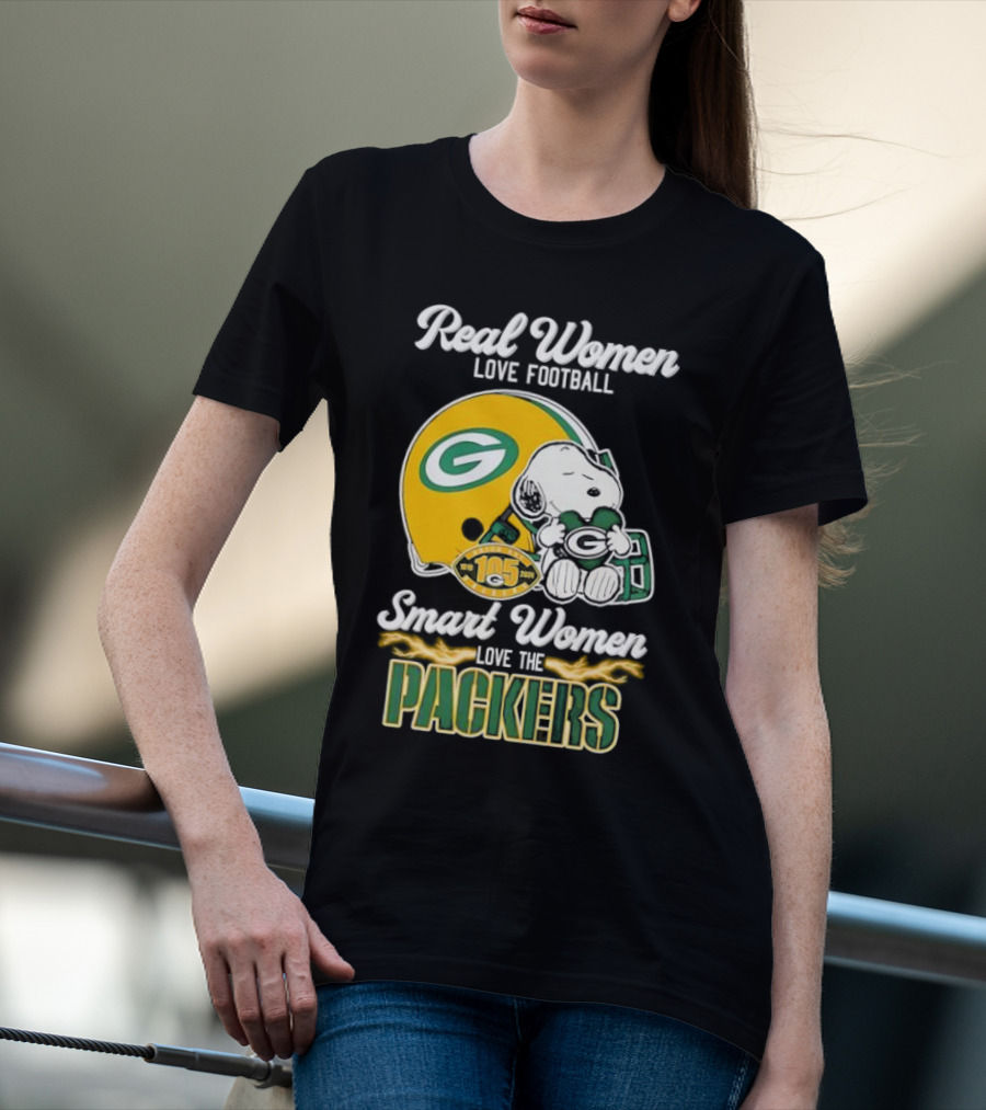 Snoopy Real Women Love Football Smart Women Love The Packers Green Bay Helmet T-Shirt
