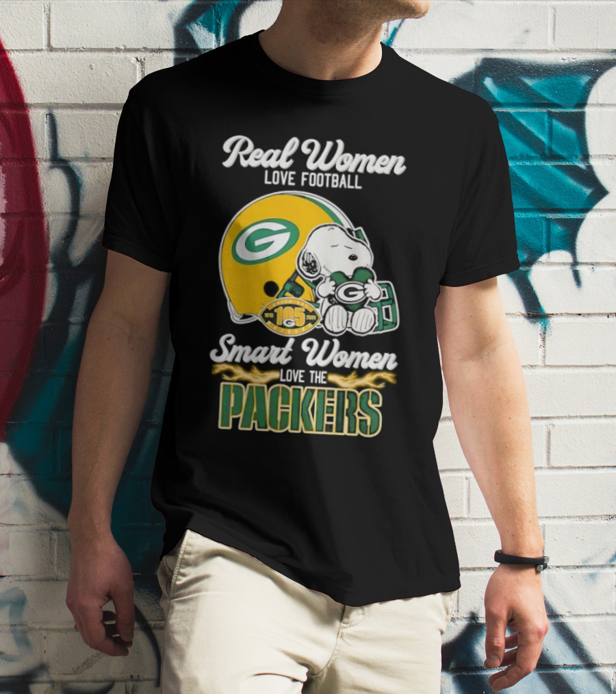Snoopy Real Women Love Football Smart Women Love The Packers Green Bay Helmet T-Shirt