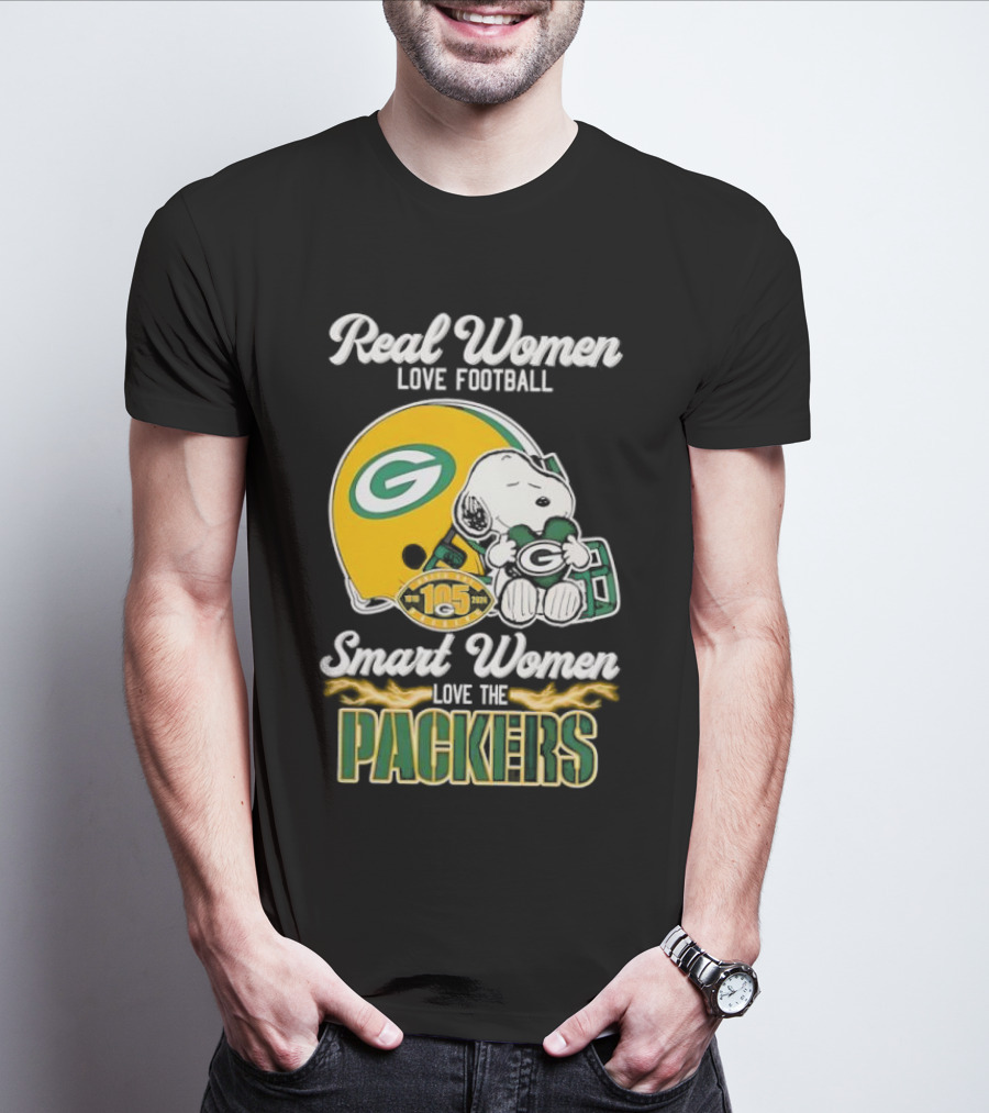 Snoopy Real Women Love Football Smart Women Love The Packers Green Bay Helmet T-Shirt