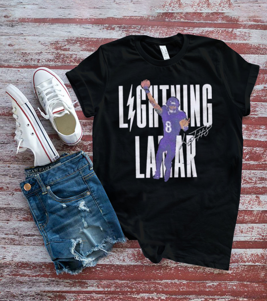 Lamar Jackson Lightning Baltimore Ravens Touchdown Signature T-Shirt