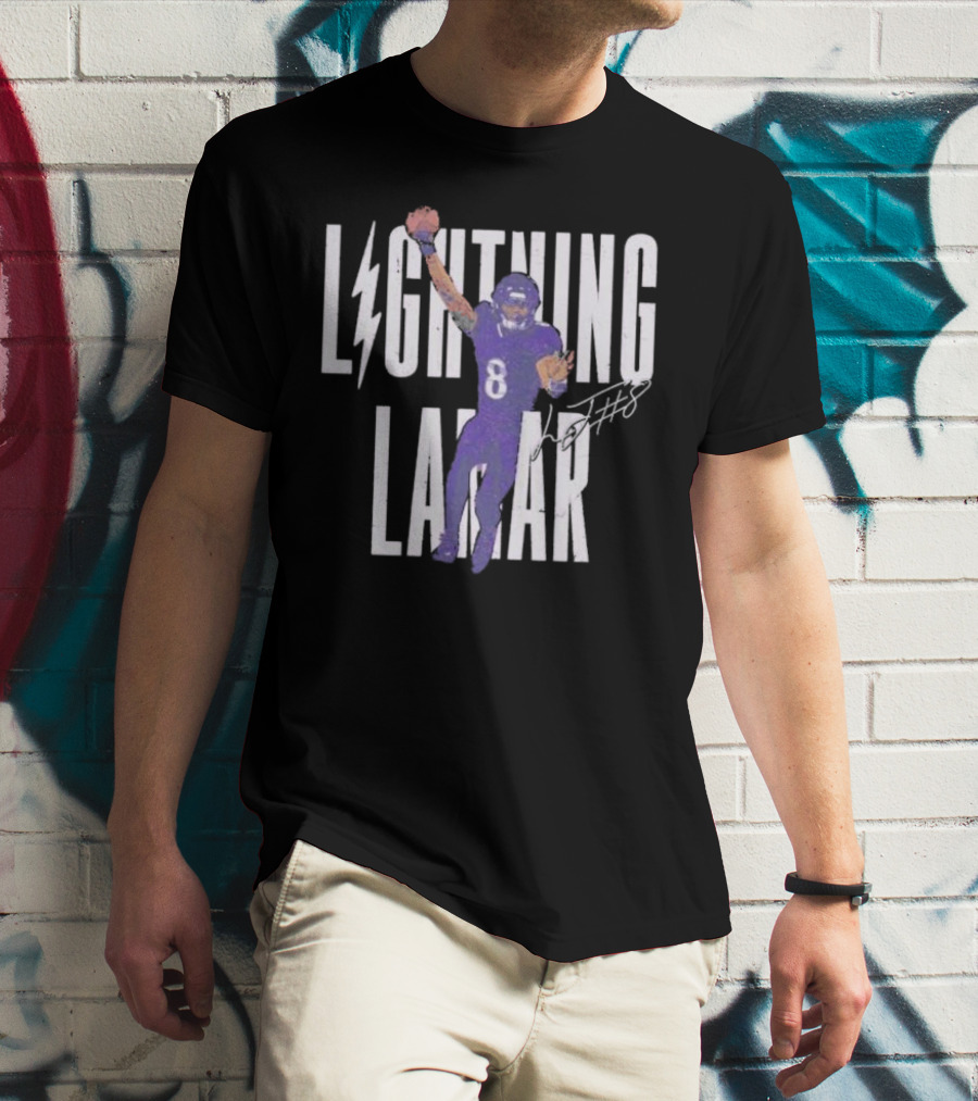 Lamar Jackson Lightning Baltimore Ravens Touchdown Signature T-Shirt