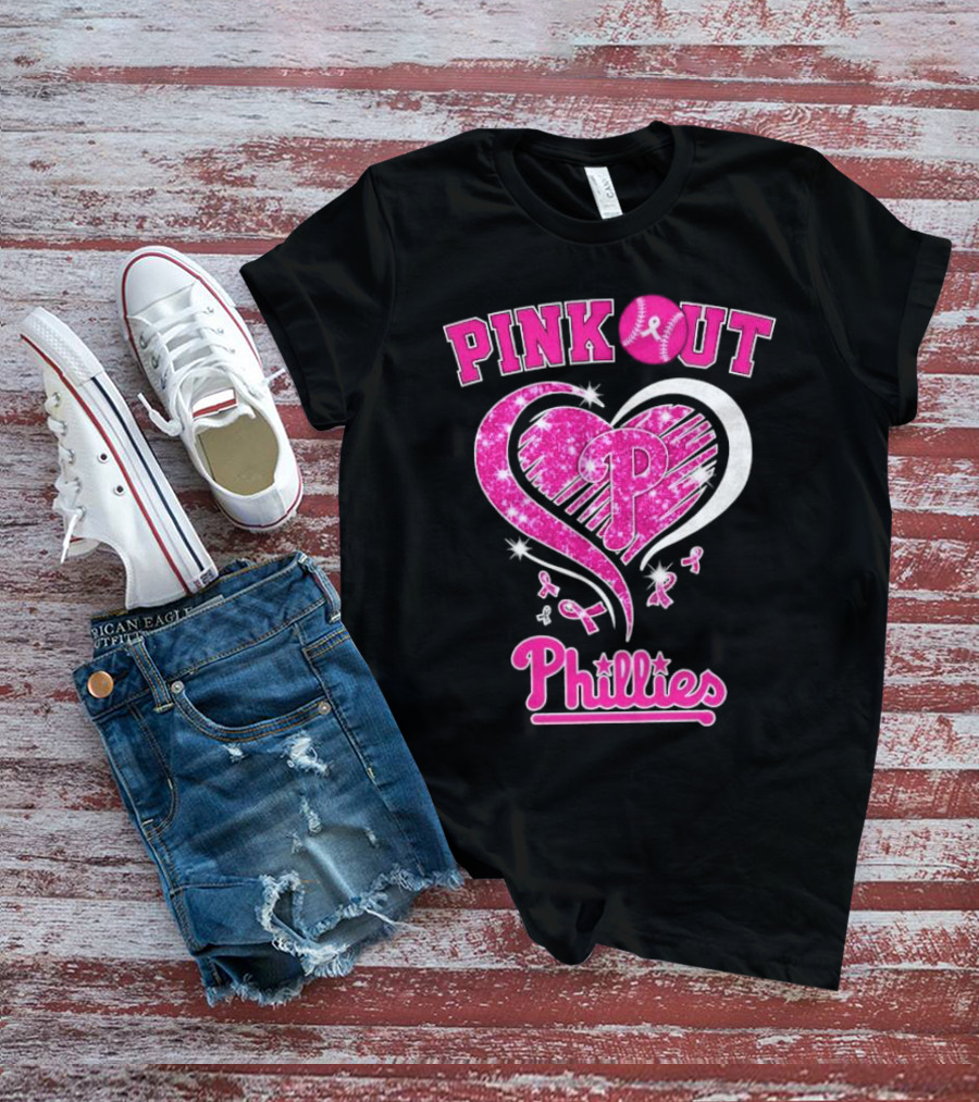 Philadelphia Phillies Pink Out Breast Cancer Heart T-Shirt