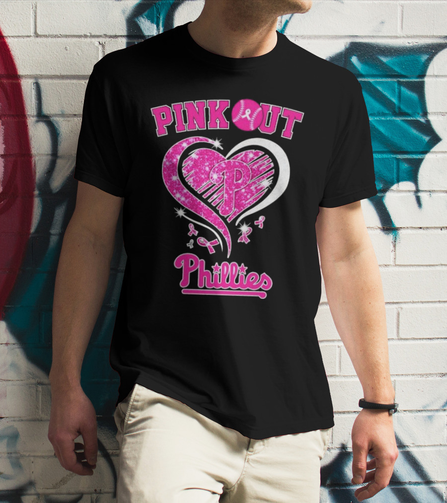 Philadelphia Phillies Pink Out Breast Cancer Heart T-Shirt