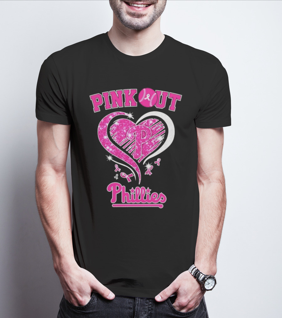 Philadelphia Phillies Pink Out Breast Cancer Heart T-Shirt