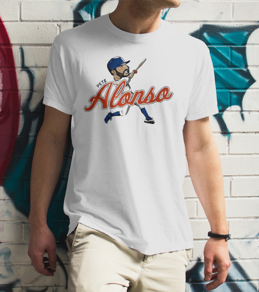Pete Alonso New York Mets Caricature Baseball Swing T-Shirt