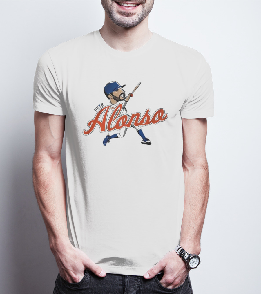 Pete Alonso New York Mets Caricature Baseball Swing T-Shirt