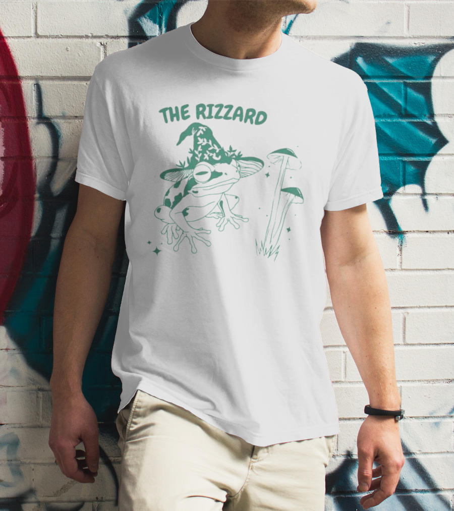 The Rizzard Mage Frog With Magic Hat And Mushrooms T-Shirt