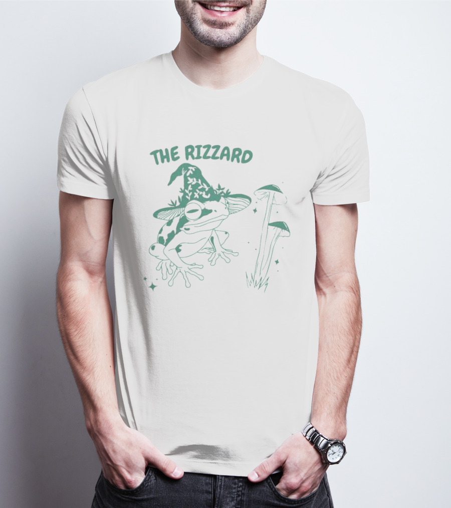The Rizzard Mage Frog With Magic Hat And Mushrooms T-Shirt