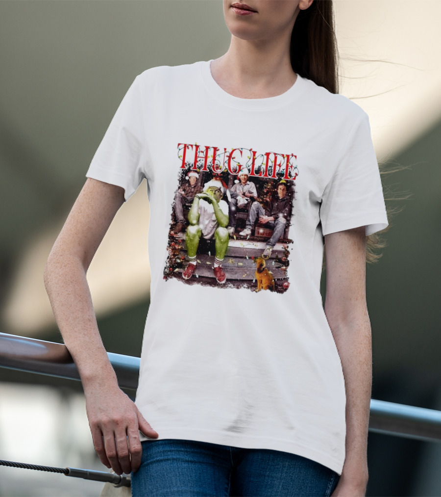 Thug Life Grinch Friends Christmas Dog Scene T-Shirt