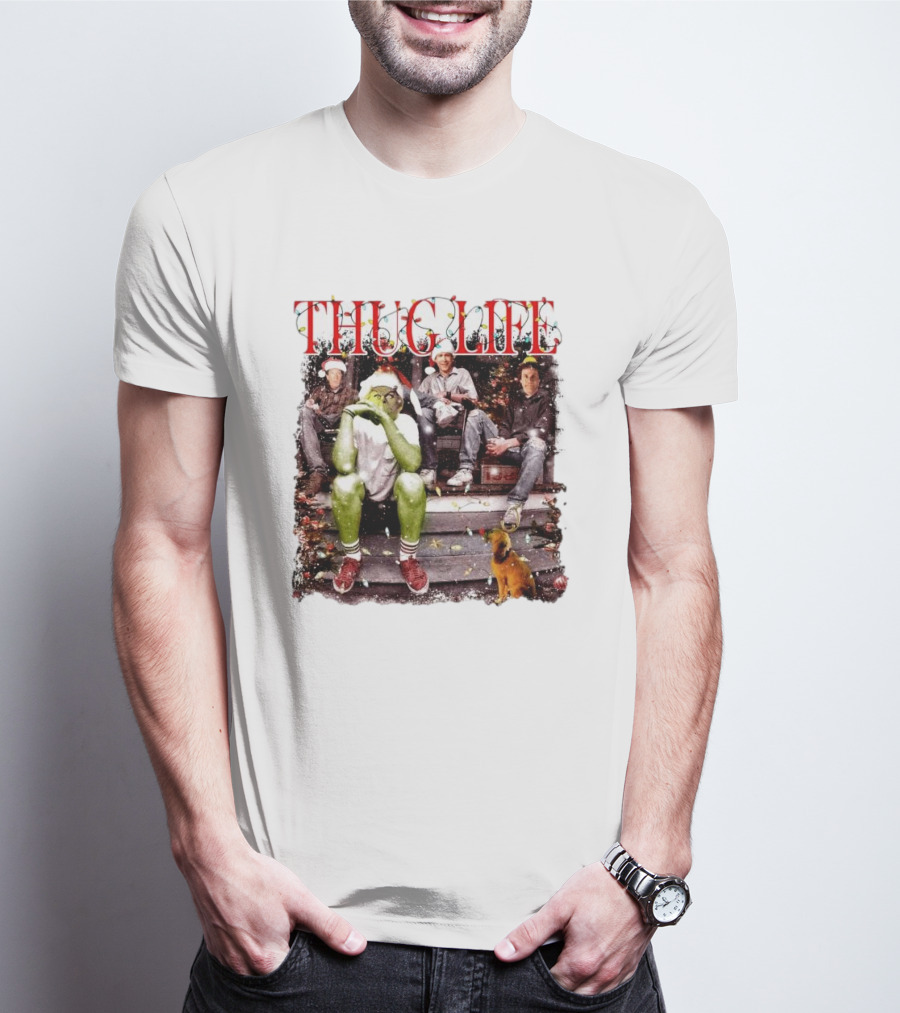 Thug Life Grinch Friends Christmas Dog Scene T-Shirt