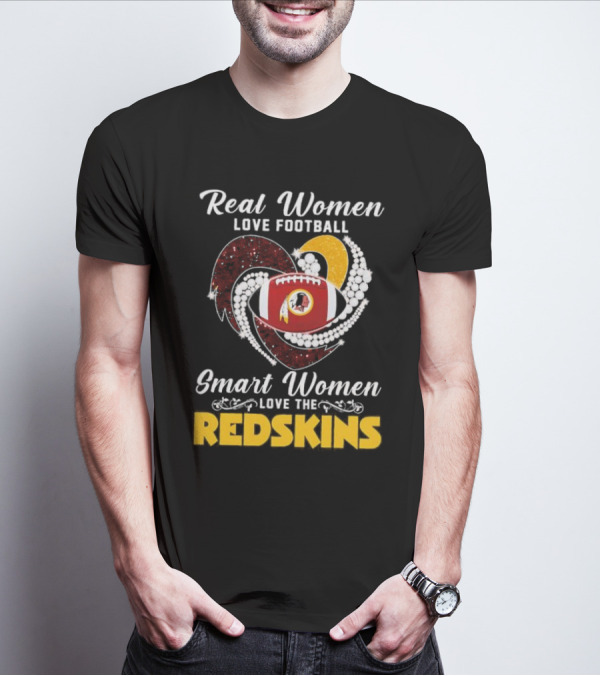 Real Women Love Football Smart Women Love The Redskins Diamond Heart T-Shirt