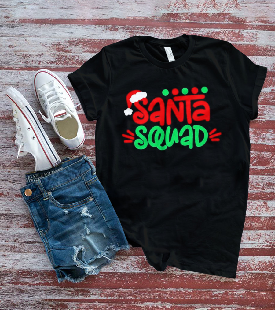 Santa Squad Christmas Red And Green Santa Hat T-Shirt